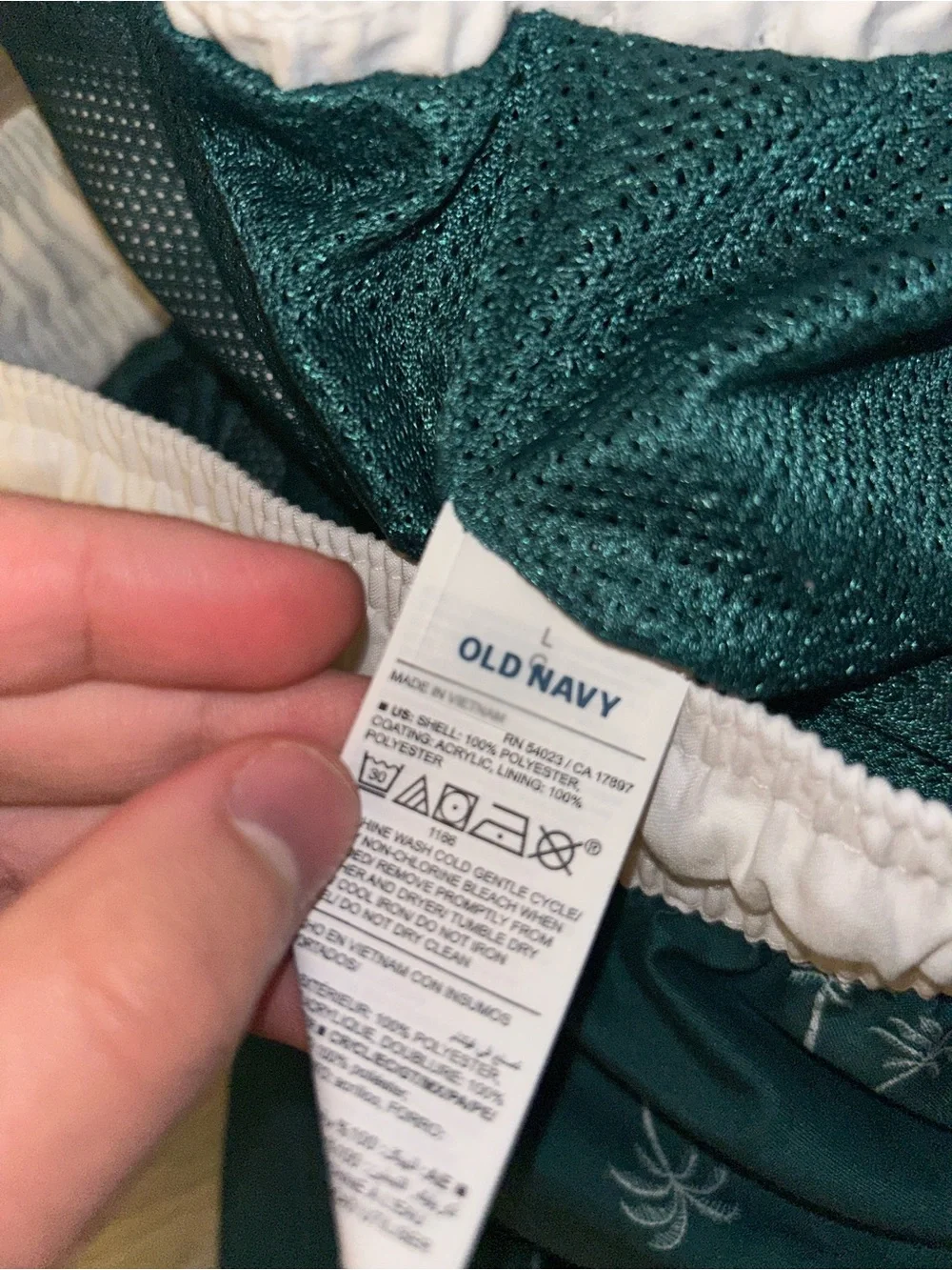 Old Navy Men’s Dark Green Palm-Print Swim Trunks - Size L